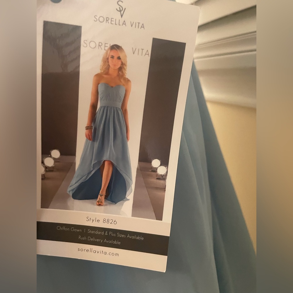 SORELLA VITA BLUE CHIFFON HIGH LOW BRIDESMAID DRESS